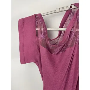 Free People Purple Pink Cold Shoulder‎ Floral Lace Sleeve Gauze Mini Dress thumbnail 5
