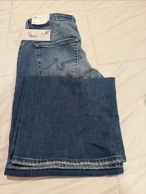 Ag Adriano Goldschmied Medium Blue Wide Leg Jeans with Faded Wash thumbnail 4