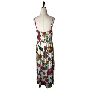 MSK Floral Maxi Dress Women Large Cream Ivory Square Neck Beaded‎ Straps Boho thumbnail 3
