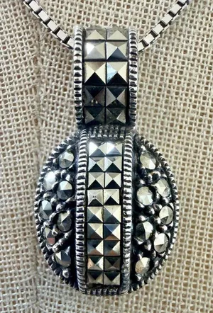 Judith Jack Sterling Marcasite Oval Pendant necklace thumbnail 1