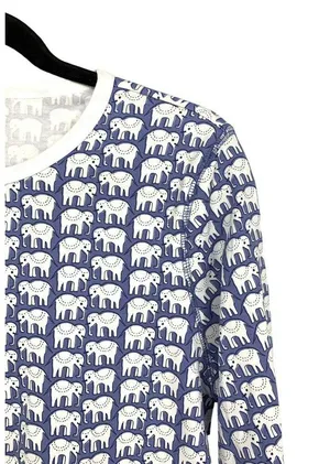 Roller Rabbit Women's Small Pajama Henley Top Blue White Elephant Print thumbnail 2