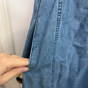 Women's blue light wash sleeveless v-neck midi casual summer dress cotton medium thumbnail 3