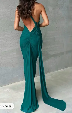 green one shoulder dress thumbnail 2