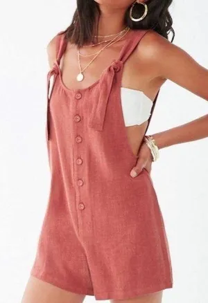Rust Orange Linen Romper thumbnail 1