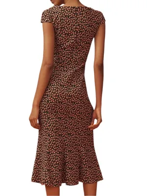 Anthropologie Women’s Cecily Fit & Flare Sweetheart Midi Dress Raspberry Print L thumbnail 6