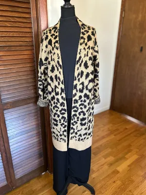 BP Black and Tan Animal Print Open Front Long Cardigan thumbnail 2