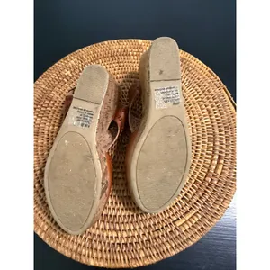 Maurices Womens Cognac Brown Perforated Cork Wedge Sandals Size 8.5 Boho Strappy thumbnail 9