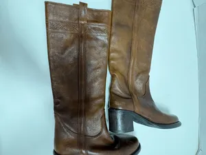 ASH Designer Shoes Cognac Brown Leather Knee -High Boots - Size 38. thumbnail 12