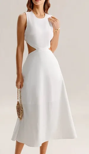 Rihoas White Cutout Sleeveless Midi Dress thumbnail 1