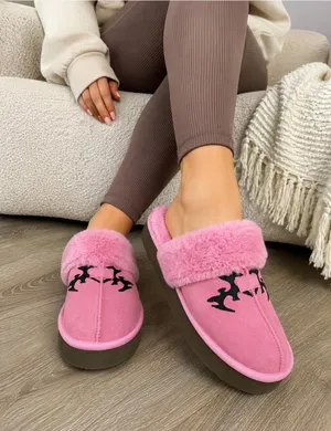Joysun Women’s Pink Faux Fur Lined Clog Slippers Size 8 Cozy Indoor Outdoor thumbnail 1