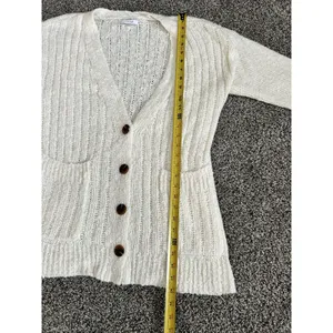 Nine West cream v-neck ribbed knit long sleeve button front cardigan sweater S thumbnail 5