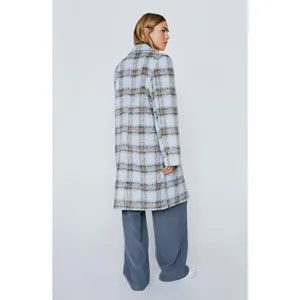 Nasty‎ Gal Collection Brushed Wool Look Plaid Checked Overcoat Trench US 2 NYC thumbnail 3