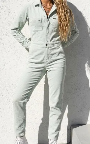 Free People Lee Union-Alls Womens Mint Green Corduroy Jumpsuit Boiler Suit XS thumbnail 1