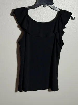 Ann Taylor Factory Women Minimalist Neutral Black Ruffle Sleeve Tank Top size M‎ thumbnail 7