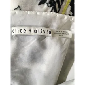Alice + Olivia Woman's Lowell Embroidered Shift Mini Dress Size XS Ivory Black thumbnail 8