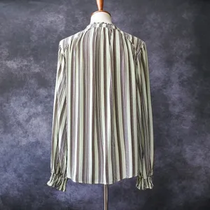 Maeve Blouse Womens Medium Mint‎ Green Brown Striped V-Neck Long Sleeve Top thumbnail 3