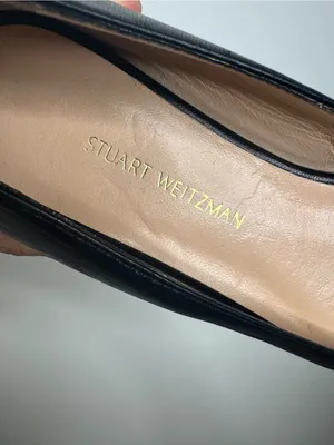 Stuart Weitzman Black Leather Chain-Trim Ballet Flats Shoes thumbnail 7