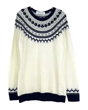 AMOUR VERT Women's XL Whistler Nordic Fair Isle Ribbed Knit Sweater Navy Cream thumbnail 1