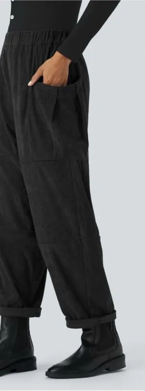 Halara High Waisted Corduroy Cargo Wide Leg Pants Black Size Medium thumbnail 1