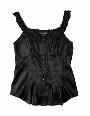 Y2K Black Silk Sleeveless Blouse Ruffle Trim Dark Romantic Whimsigoth Renfaire thumbnail 1