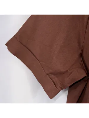 Women’s Brown Wrap Style Babydoll Blouse Size Large Short Sleeve thumbnail 5