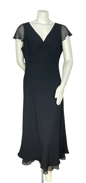 Vintage‎ Jones New York Dress Midi Dress Women 16 Black Sheer Flutter Sleeve thumbnail 1