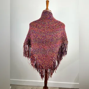Handmade Hand Knit Triangle Fringe Shawl Wrap Multi Color Boho One Size thumbnail 4
