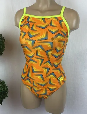 Speedo Orange Print 1 Piece Play The Angels Flyback Athletic Bathing Suit 10 thumbnail 2