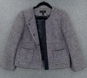 J.Crew Navy White Metallic Tweed Silk Blend Blazer Jacket Size 12 Preppy Twee thumbnail 1