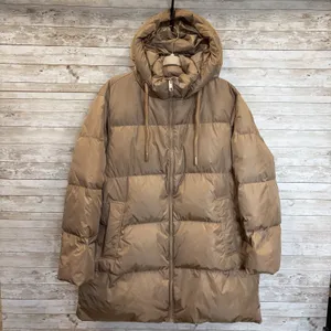 Zara Womens M Jacket Down Puffer Bronze‎ Brown Hooded Oversized Long EUC Pockets thumbnail 2