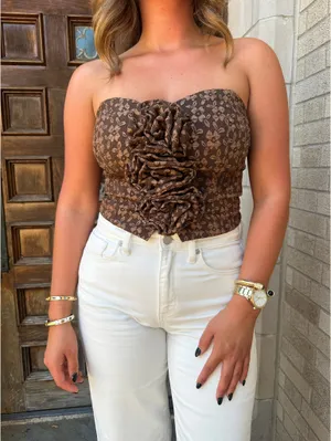 Fall Floral Strapless Top Brown Size L thumbnail 2