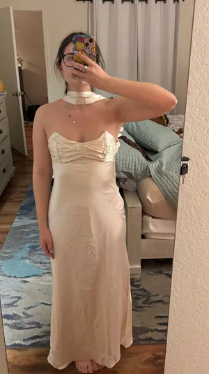 Hello Molly Be Noticed Satin Maxi Dress in Champagne thumbnail 1