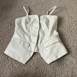 Ivory faux leather Structured Button-Front Bustier Top never worn thumbnail 2