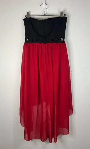 Mod Modele Strapless High Low Dress Small Black Red Chiffon Formal Party Gown thumbnail 8
