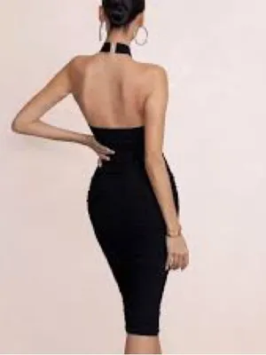 Club L London Black Backless Halter Bodycon Midi Dress thumbnail 2