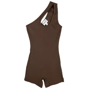 SNDYS Layana Brown One Shoulder Ribbed Cutout Sleeveless Romper Shorts Size XS thumbnail 2