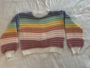 Rainbow Sweater Striped Knit Unity Colorblock Drop Shoulder Nostalgia Pride thumbnail 1