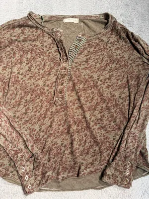 We the free people girl meets boy Floral Henley Long Sleeve Top Brown Olive XS thumbnail 5