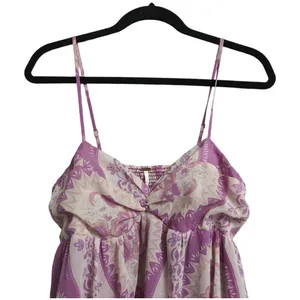 Free People Purple Pink Floral Empire Waist Sundress Spaghetti Straps Size L thumbnail 3