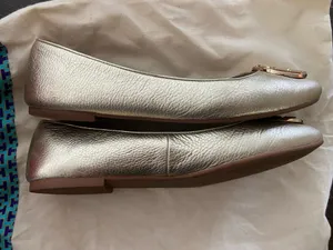 Tory Burch Claire Ballet Flats Spark Gold Metallic Leather Size 9 thumbnail 7
