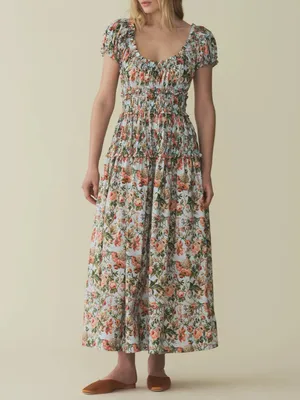 Doen Blue Leanne Floral-Print Cotton Midi Dress, S thumbnail 2