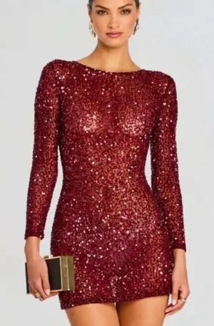 Retrofête Emani Red Sequin Mini Dress Long Sleeve Bodycon Size S‎ NEW thumbnail 1