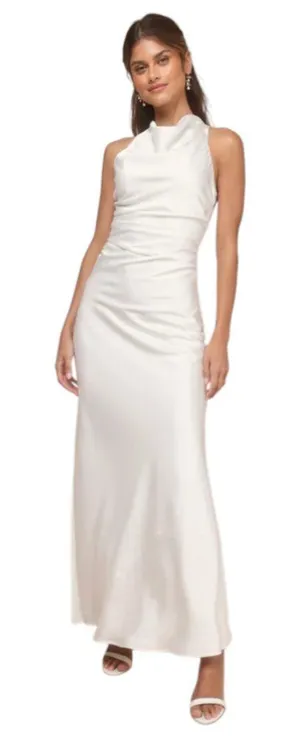 Lulus White Satin Draped Neck Sleeveless Dress Size Small NWT thumbnail 1