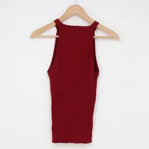 Forever 21 Tank Top Womens L Ribbed Burgundy High Neck Racerback Excellent thumbnail 3