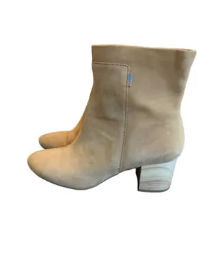 Toms Tan Suede Ankle Boots Wood Block Heel Booties Comfortable Size 9.5 Women's thumbnail 6
