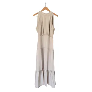 Sam Edelman Womens Beige High Neck Tiered Satin Midi Dress Tie‎ Back Size 14 NEW thumbnail 2