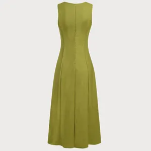 Rihoas Green Square Neck Button Sleeveless Midi Dress thumbnail 7