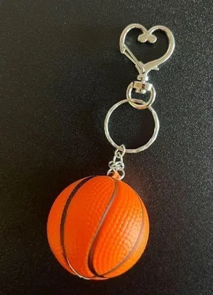 30off3 Basketball Keychain includes Heart Shape Silver Medal Spring Snap Clip. thumbnail 1