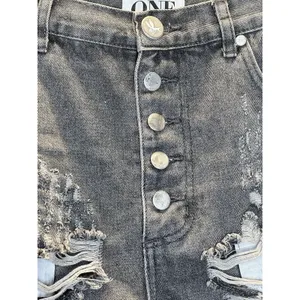One Teaspoon Outlaws Denim Shorts Womens 27 Gray Distressed Button Fly Cut Off thumbnail 2