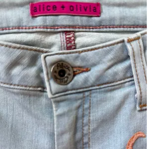 Alice + Olivia Floral Embroidered Skinny Jeans Orange Sorbet Size 30 thumbnail 7